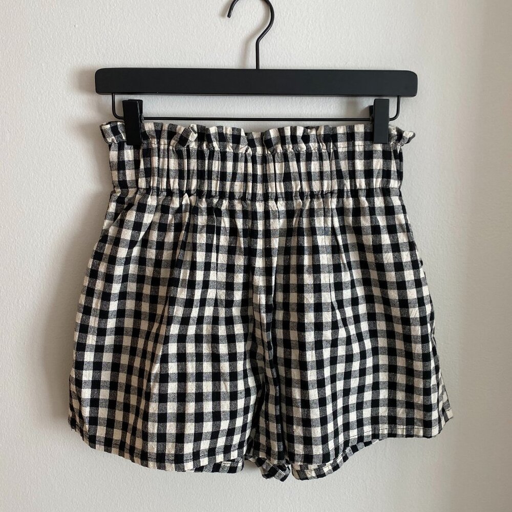 Linen Gingham High Waisted Shorts